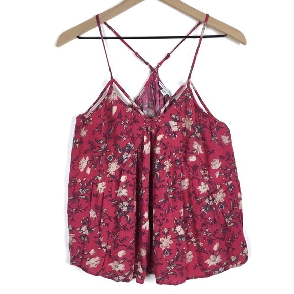 AMERICAN EAGLE Tank Top Cami Flowy Strappy Floral Raspberry Summer Size Medium - Picture 1 of 9